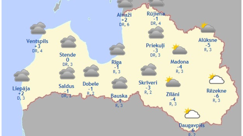 Laika karte šodienas pēcpusdienai