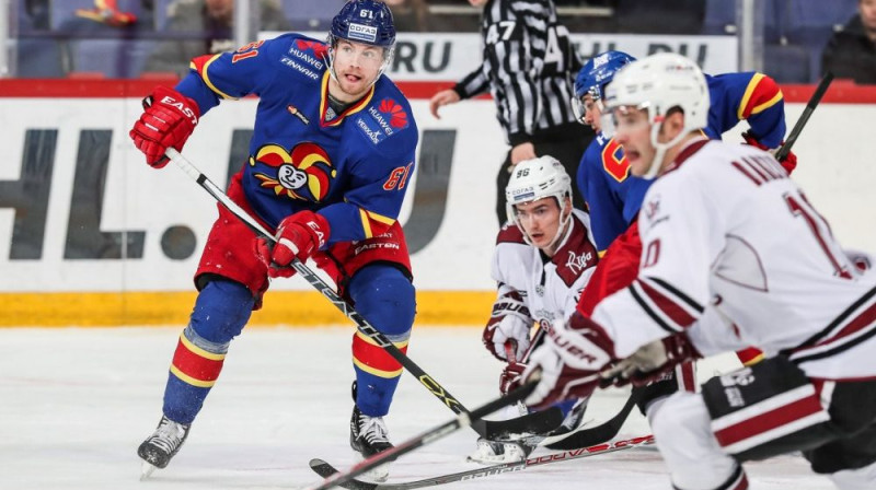 Māris Bičevskis guva divus vārtus, bet Lauris Dārziņš abos atdeva rezultatīvu piespēli
Foto: Jokerit.com