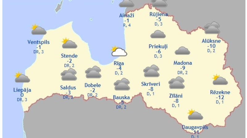 Laika karte šodienas pēcpusdienai