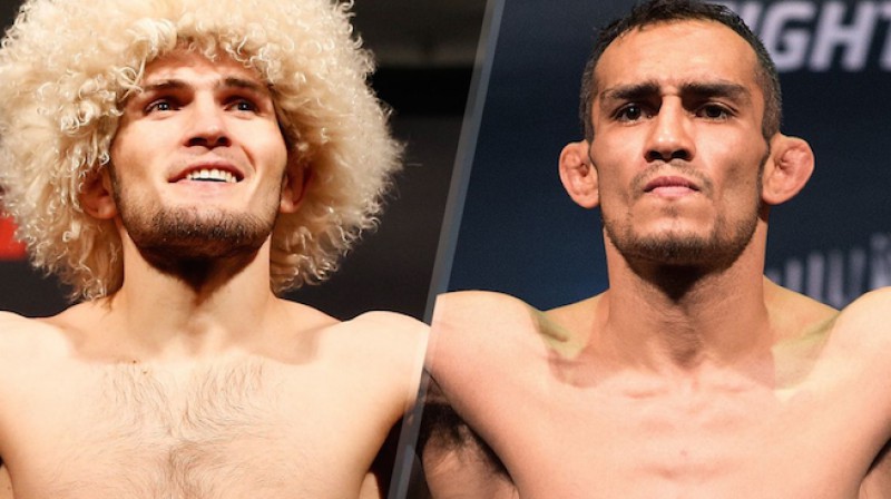 Habibs Nurmagomedovs (no kreisās) un Tonijs Fergusons
Foto: foxsports.com