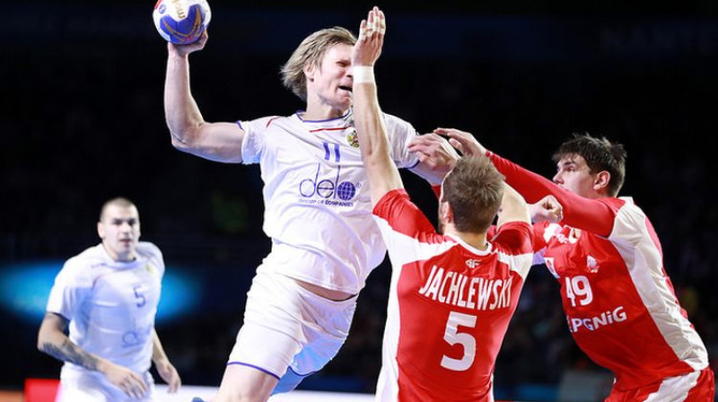Mirklis no Krievijas un Polijas handbola izlašu spēles
Foto: Francehandball2017.com