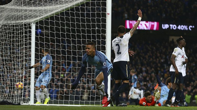 ''City'' 19 gadīgais debitants Gabriels Žezuss guva vārtus, kas netika ieskaitīti aizmugures dēļ
Foto: AP/Scanpix