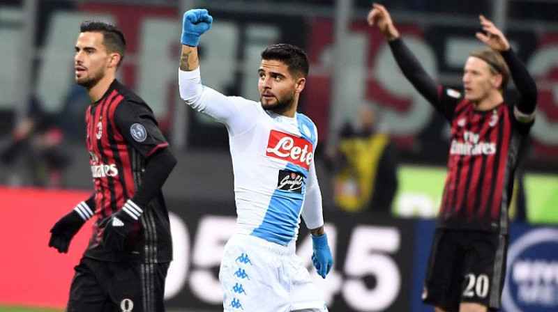 Lorenso Insinje (centrā) pēc gūtajiem vārtiem
Foto: AP/Scanpix