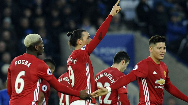 Mančestras ''United'' atzīmē Zlatana Ibrahīmoviča vārtu guvumu
Foto: AP/Scanpix