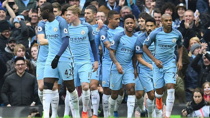 Mančestras ''City'' atzīmē Gabriela Žezusa vārtu guvumu
Foto: AFP/Scanpix