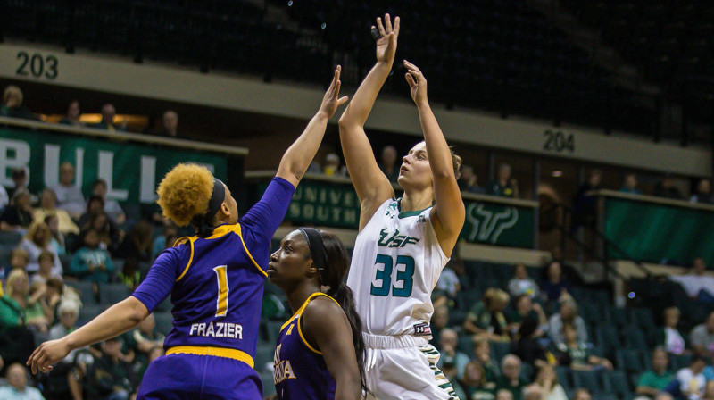 Kitija Laksa: 34 punkti izbraukuma uzvarā pār "East Carolina University"
Foto: USF