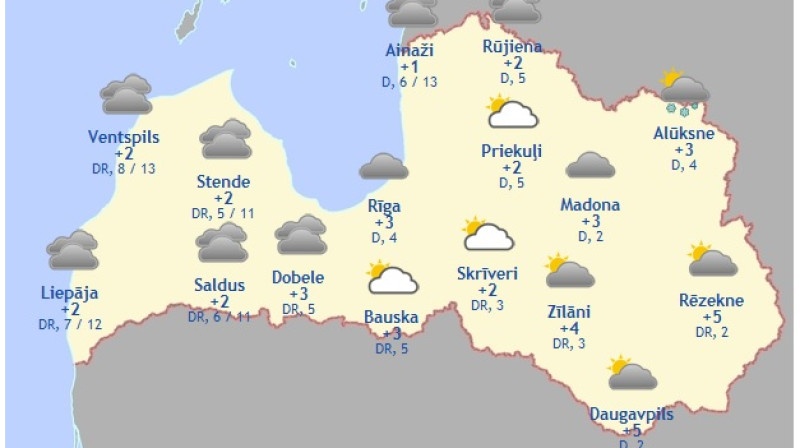 Laika karte šodienas pēcpusdienai
