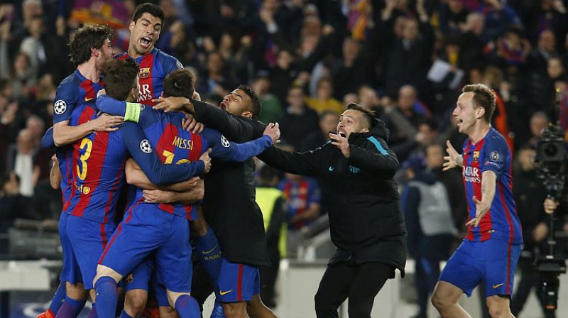 ''Barcelona'' atzīmē uzvaru nesošo vārtu guvumu
Foto: AFP/Scanpix