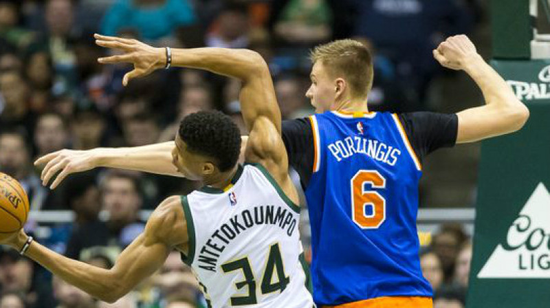 Jannis Adetokunbo un Kristaps Porziņģis
Foto: Jeff Hanisch / usatoday.com