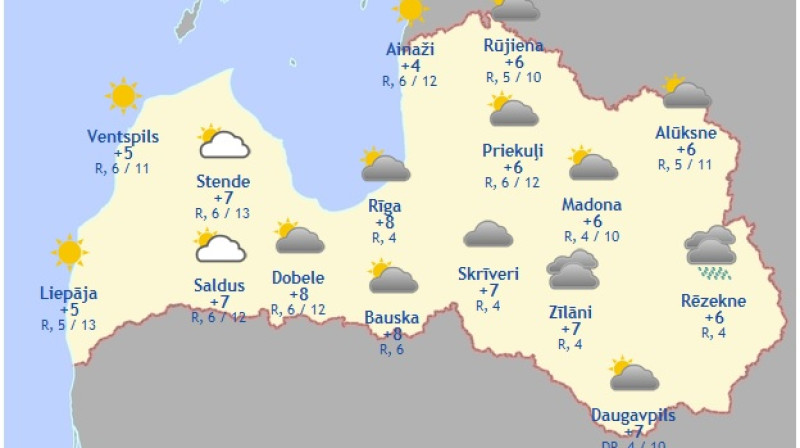 Laika karte šodienas pēcpusdienai