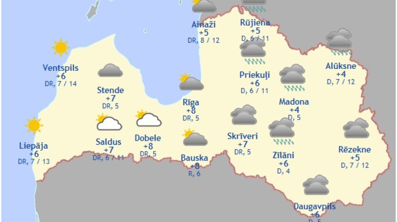 Laika karte šodienas pēcpusdienai