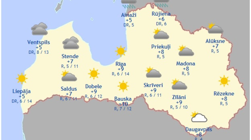 Laika karte šodienas pēcpusdienai