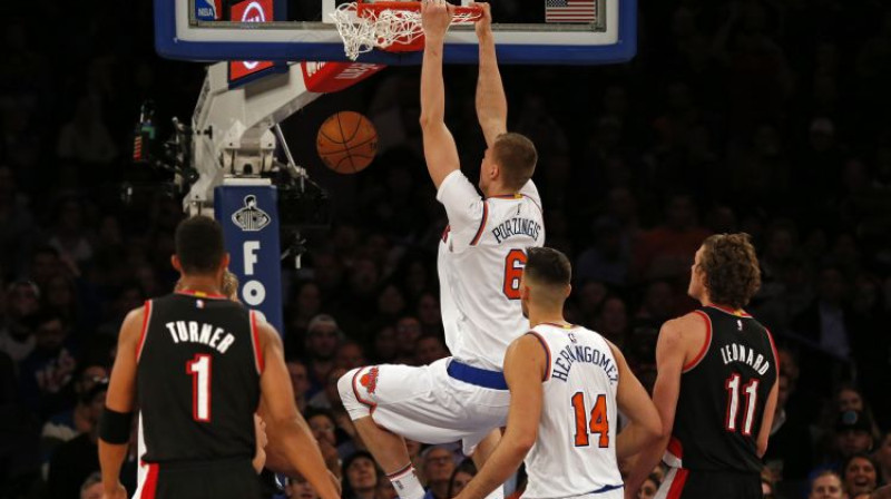 Kristaps Porziņģis sezonas pirmajā mačā pret Portlendu
Foto: USA Today Sports/Scanpix