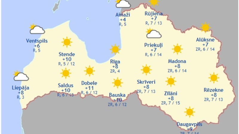 Laika karte šodienas pēcpusdienai