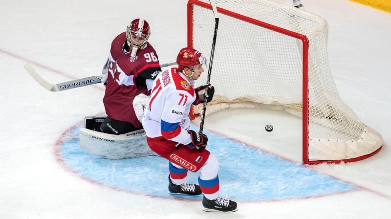 Antons Burdasovs raida pirmo ripu Jāņa Kalniņa vārtos
Foto: Jeļena Ļevšina, LHF
