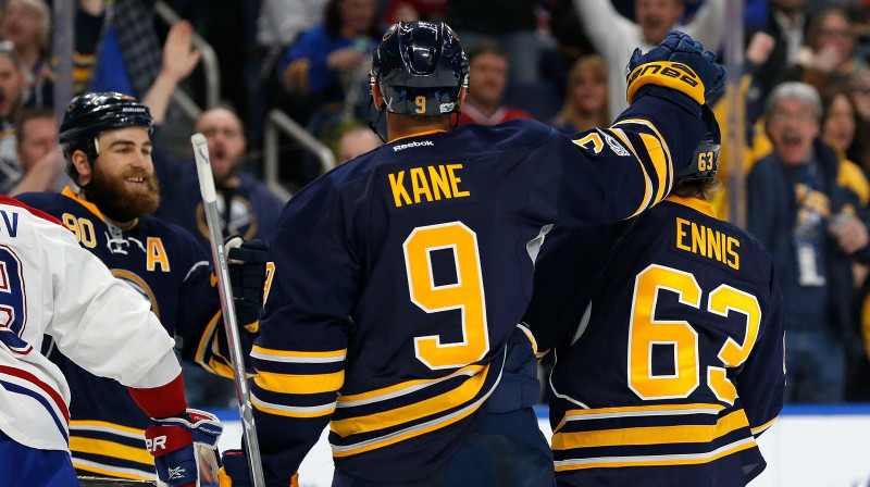 Raiens O'Railijs atzīmē Bufalo "Sabres" uzvaras vārtus
Foto: USA Today Sports/Scanpix