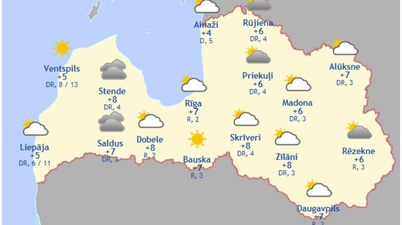 Laika karte šodienas pēcpusdienai