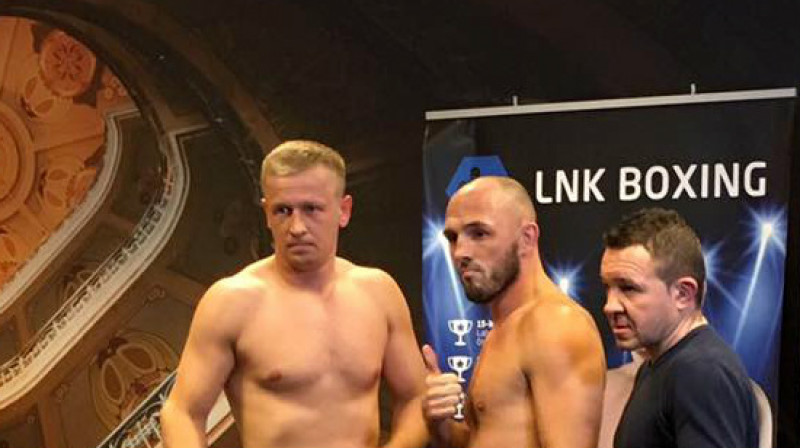 Nikolajs Grišuņins un Mihaels Banbula 
Foto: LNK Boxing