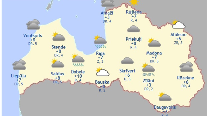 Laika karte šodienas pēcpusdienai