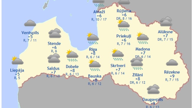 Laika karte šodienas pēcpusdienai