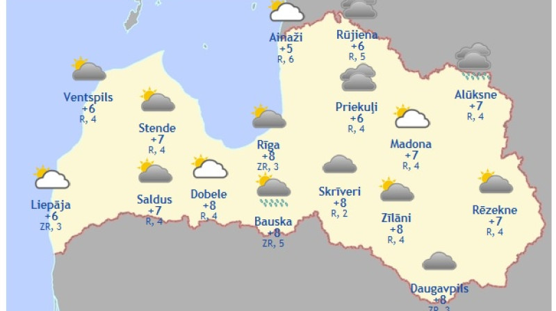 Laika karte šodienas pēcpusdienai