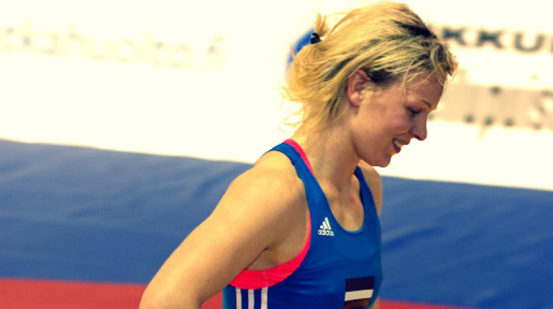 Laura Skujiņa pēc uzvaras EČ bronzas finālā (2014)
Foto: United World Wrestling