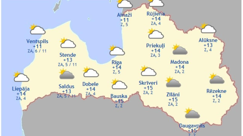 Laika karte šodienas pēcpusdienai