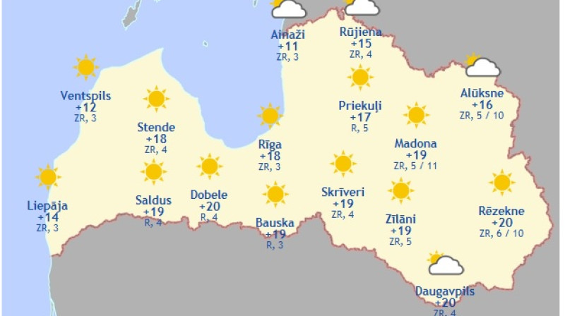 Laika karte šodienas pēcpusdienai
