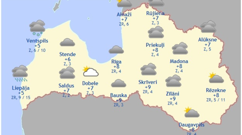 Laika karte šodienas pēcpusdienai