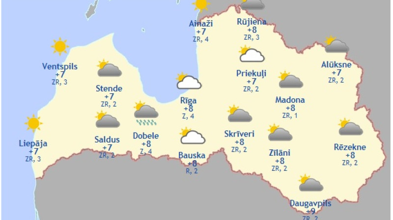 Laika karte šodienas pēcpusdienai