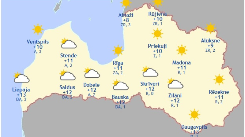 Laika karte šodienas pēcpusdienai