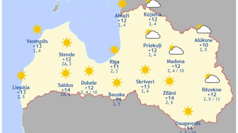 Laika karte šodienas pēcpusdienai