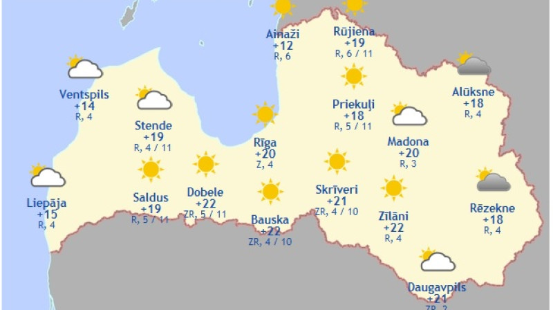 Laika karte šodienas pēcpusdienai