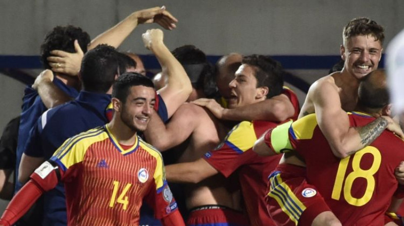 Andoras izlases mežonīgais prieks pēc uzvaras pār Ungāriju
Foto: AFP/Scanpix