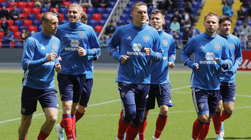 Krievijas izlases futbolisti treniņā
Foto: Mikhail Japaridze/TASS/Scanpix