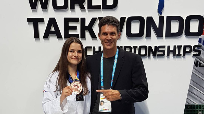Latvijas taekvondiste Inese Tarvida un treneris Markuss Kolefels (Vācija) 
Foto: TCC Friedrichshafen