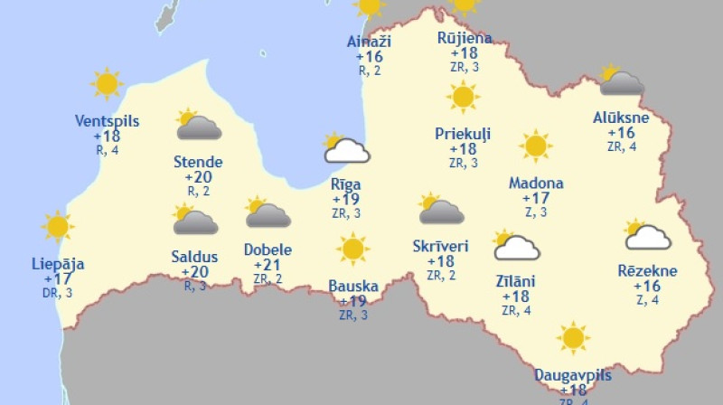 Laika karte šodienas pēcpusdienai