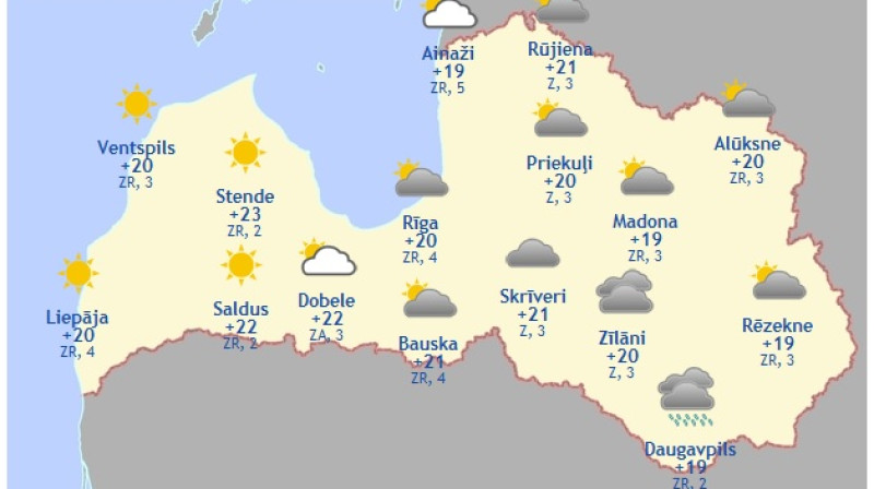 Laika karte šodienas pēcpusdienai