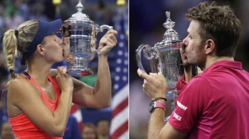 Pagājušā gada "US Open" čempioni Andželika Kerbere un Stens Vavrinka
Foto: AP/Scanpix