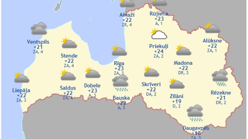 Laika karte šodienas pēcpusdienai