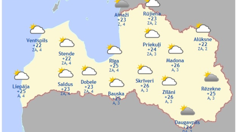 Laika karte šodienas pēcpusdienai