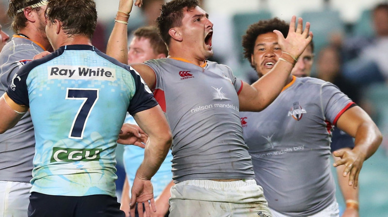"Southern Kings" spēlētājs Maikls Viljamss pēc piezemējuma pret "Waratahs".
Foto: AFP/Scanpix