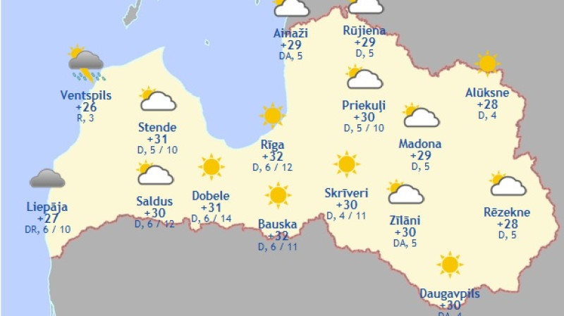 Laika karte šodienas pēcpusdienai