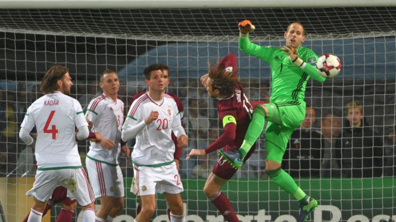 Kaspars Gorkšs iepriekšējā spēlē pret Ungāriju
Foto: Romāns Kokšarovs/F64