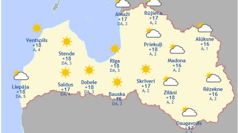 Laika karte šodienas pēcpusdienai
