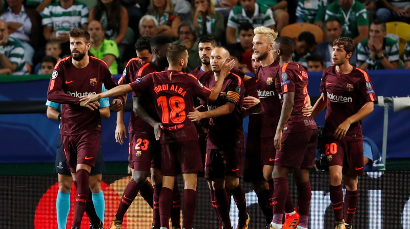 "Barcelona" pēc vienīgajiem šovakar gūtajiem vārtiem
Foto: Reuters / Scanpix