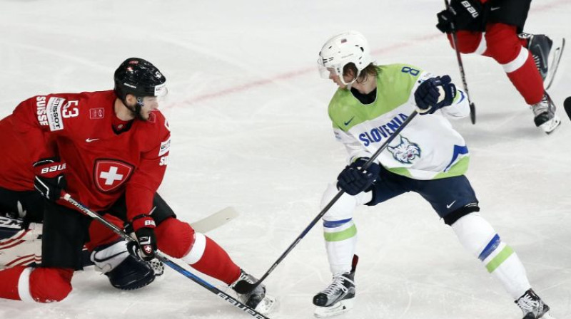 Žiga Jegličs pasaules čempionātā pret Šveici
Foto: EPA/Scanpix