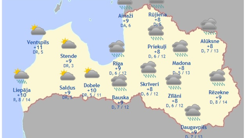 Laika karte šodienas pēcpusdienai