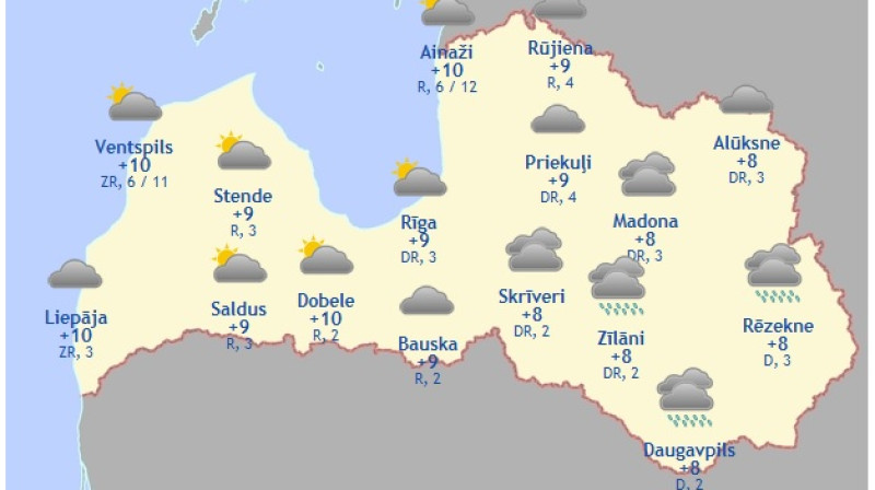 Laika karte šodienas pēcpusdienai