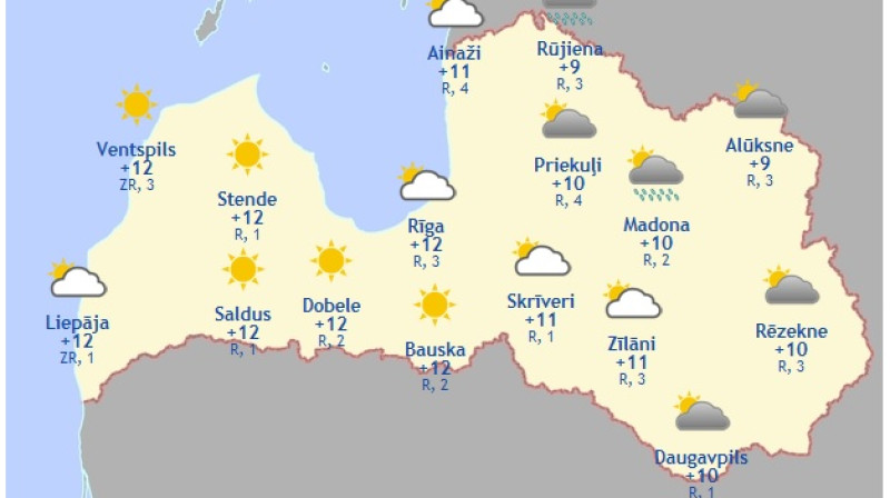Laika karte šodienas pēcpusdienai